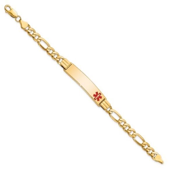 14K Medical Red Enamel Flat Figaro Link ID Bracelet - Picture 3 of 3
